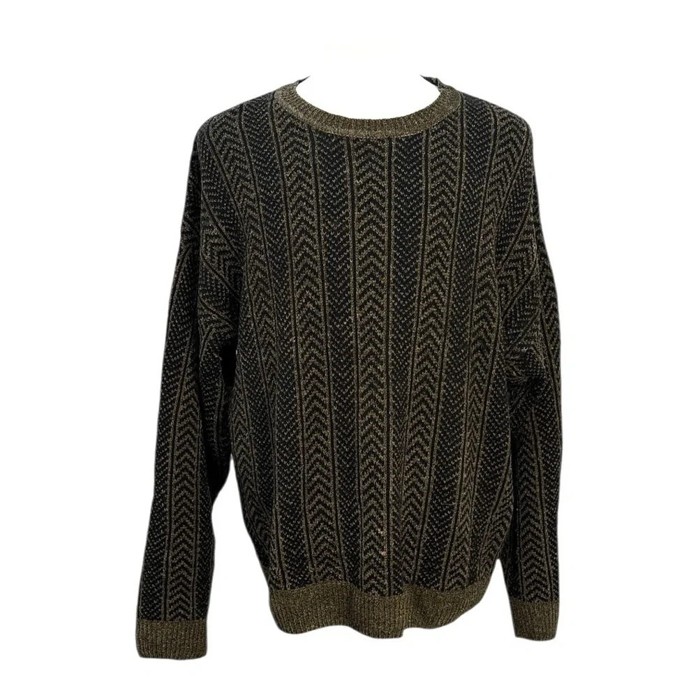 Vintage Croft & Barrow Men's Size XL Sweater Knit Pullover Brown & Black 90s